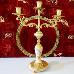 Свещник тройка, бронз, оникс, позлата, стил Луи XV.