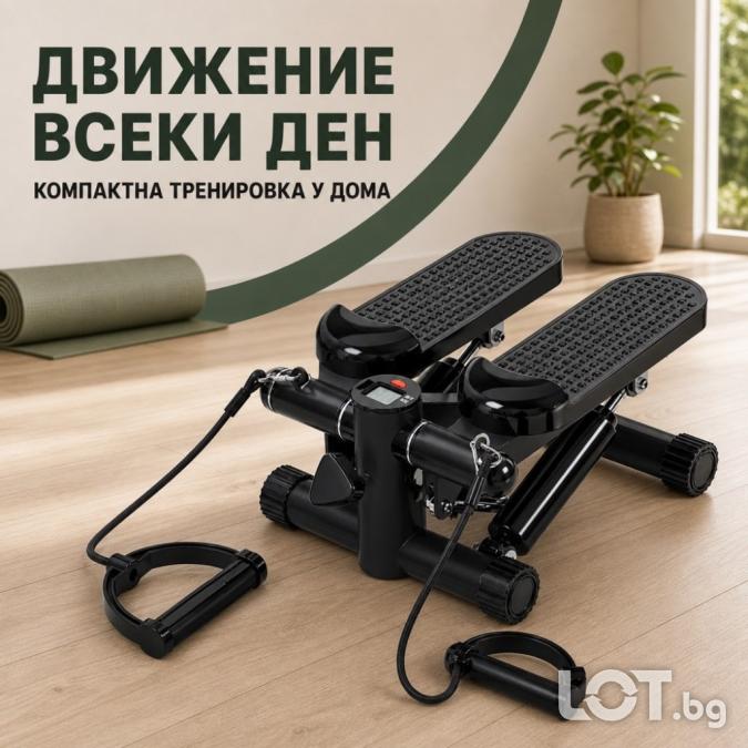 Хидравличен степер с ластици и LCD брояч, черен