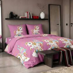 Спален комплект Еднорог 160x200 см с 2 калъфки  мек микрофибър, роз