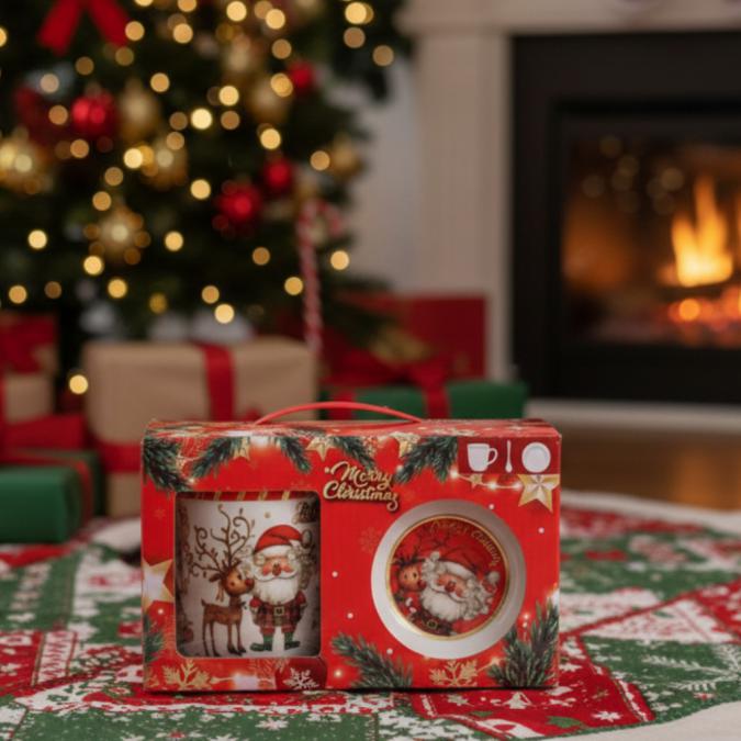 Премиум коледен подаръчен сет  керамична чаша с аксесоари