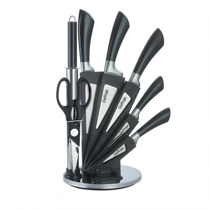 Комплект ножове 8 части със стойка Cheffinger  неръждаема стомана, въ