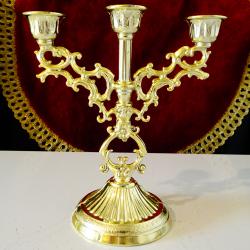 Калаен троен свещник тройка, посребрен, позлатен.