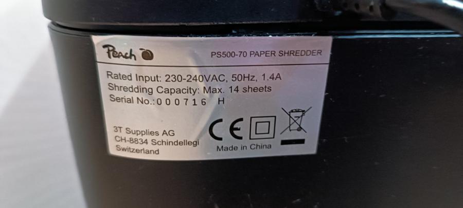Шредер Peach Ps500-70, за хартия и карти за до 16 листа, 18 л кош