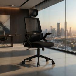 Ергономичен офис стол с лумбална опора  Черен, до 250 кг, регулируем