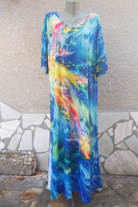 4XL 5XL Нова рокля в лазурни цветове