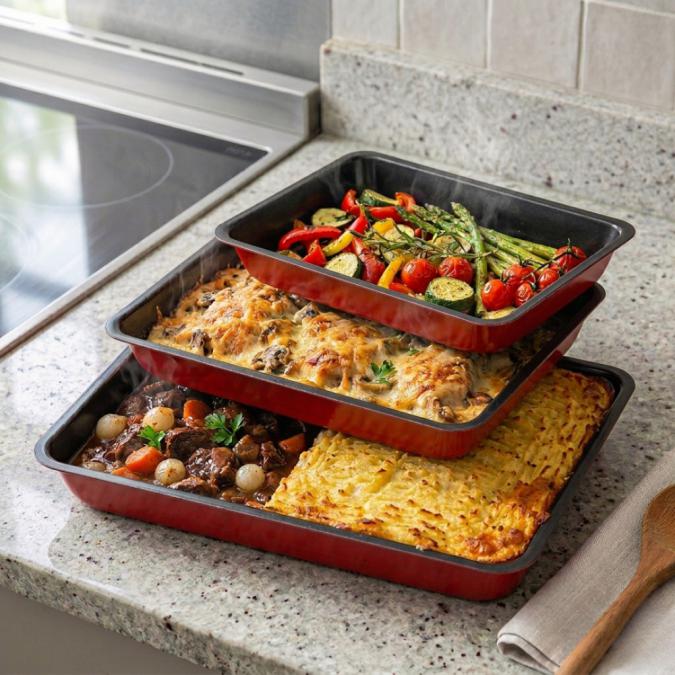 Комплект от 3 незалепващи тави за печене  Перфектни резултати без зал