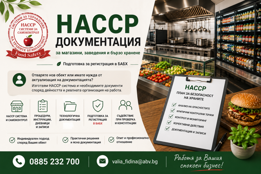 Насср документация за магазини, заведения и бързо хранене  цяла Бълга