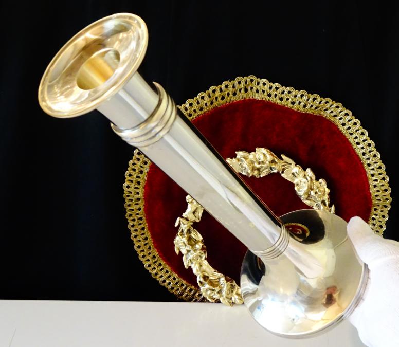 Посребрен свещник от бронз 28 см., 580 гр.