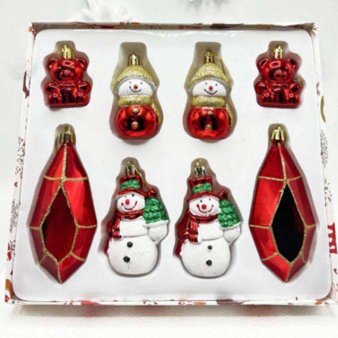 Коледен комплект украса 8 броя  Червени и бели висулки Premium Colle