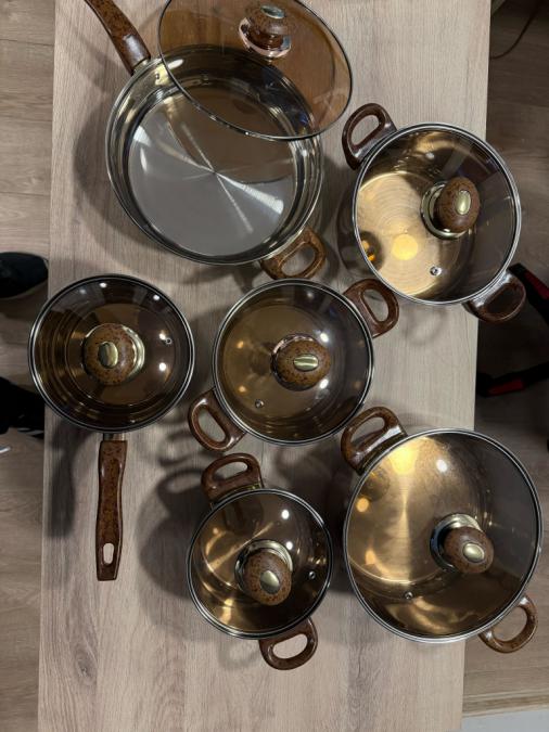 Комплект съдове за готвене от 12 части  Неръждаема стомана, равномерн