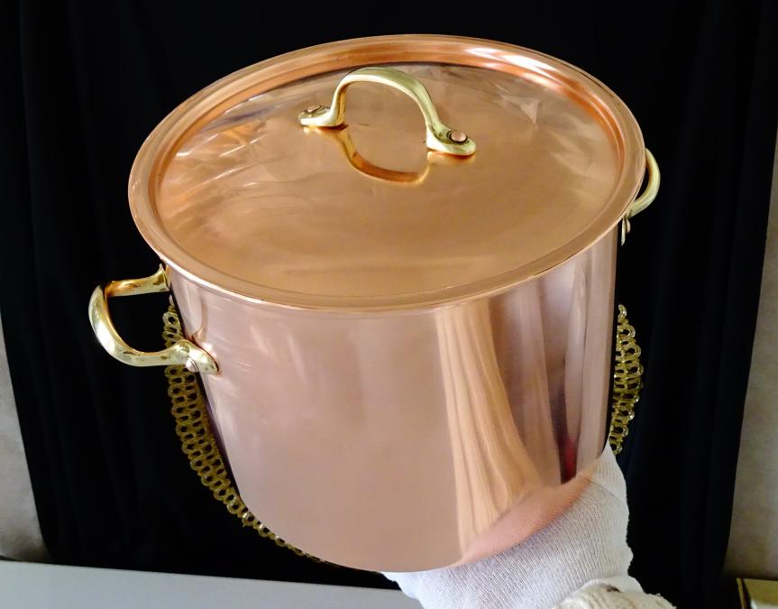 Медна тенджера 4.5 л., чиста червена мед, печат.