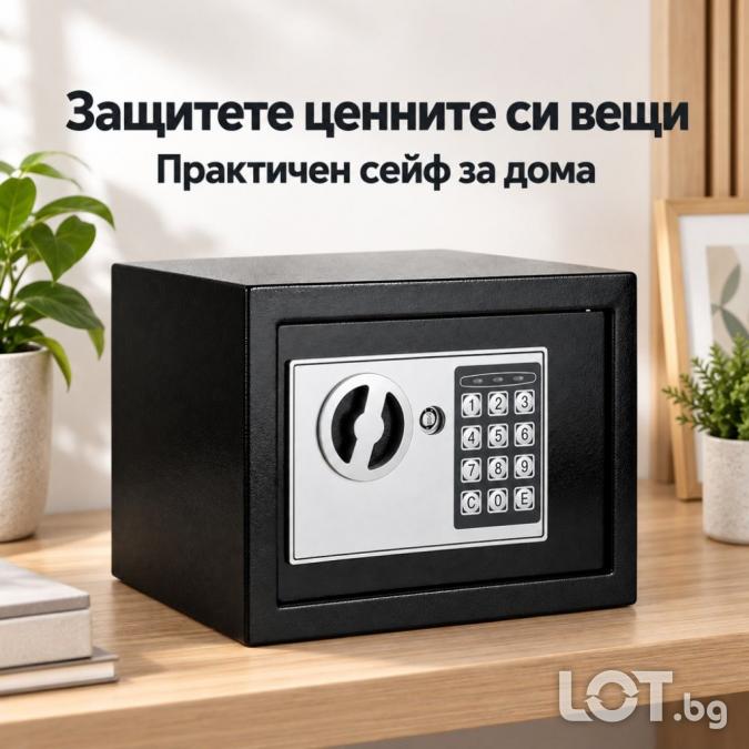 Електронен сейф 10 л  стоманен корпус, цифров код, аварийни ключове и