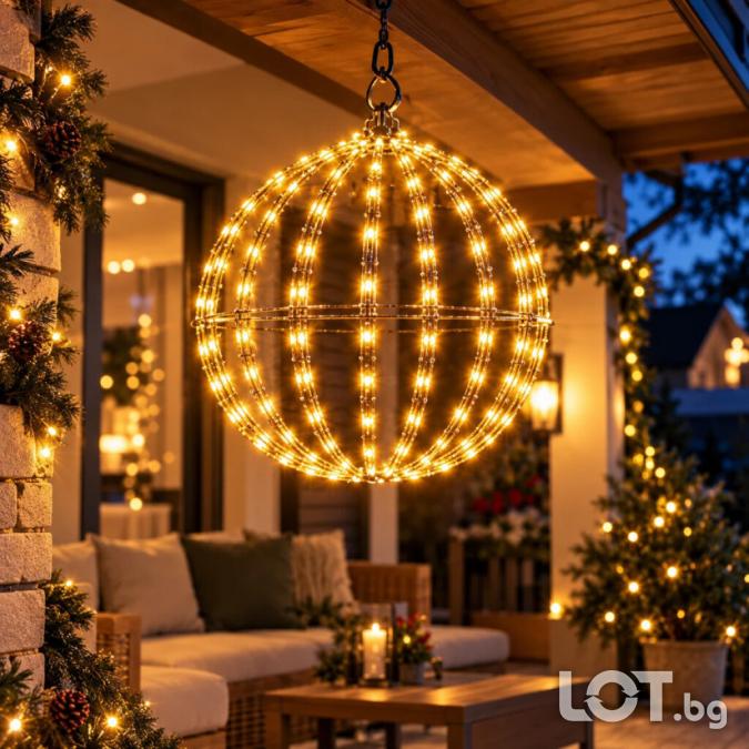 Коледна LED светеща топка 30 см със 144 LED светлини, 8 режима и тайме