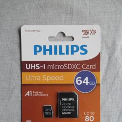 Карта памет Philips 64gb, Microsdhc, class 10 с адаптер.