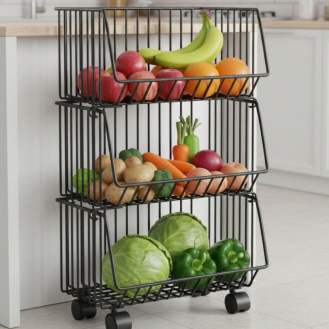 Практичен стелаж на колелца с 3 нива - компактно решение за кухня, ант