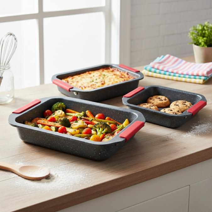 Комплект 3 тави за печене Cheffinger с мраморно покритие и силиконови