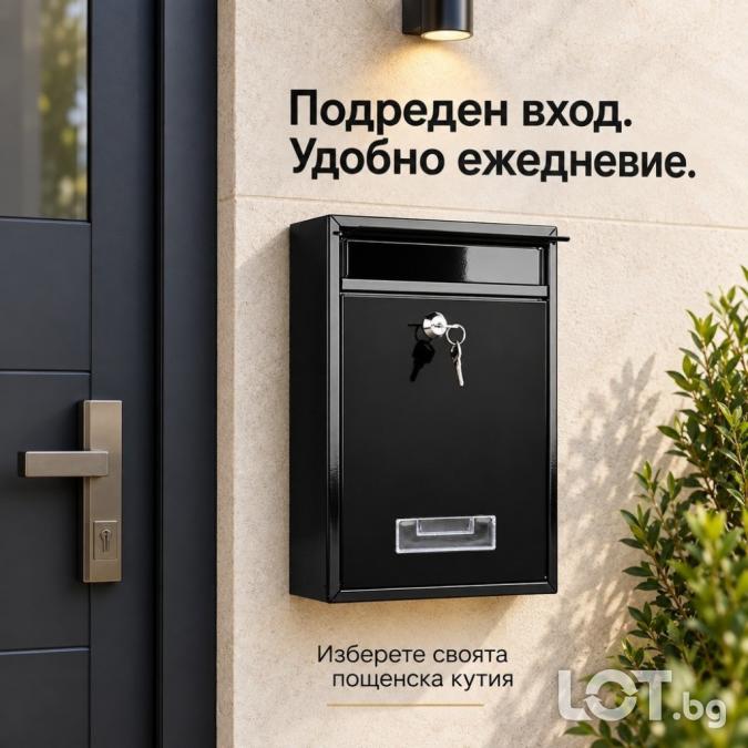 Черна стоманена пощенска кутия с ключ и прозорче