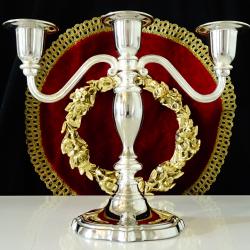 Посребрен троен свещник, викториански свещник тройка.