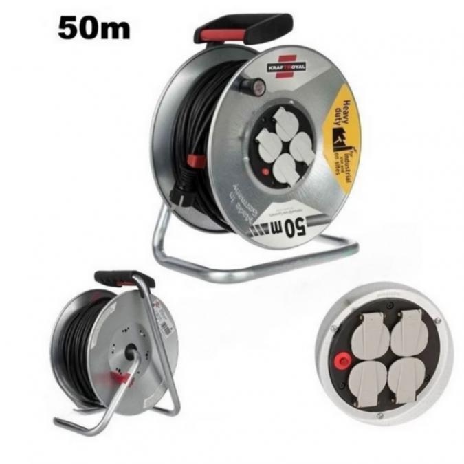 Електрически удължител с макара Kraftroyal 50m  здрава поцинкована ко