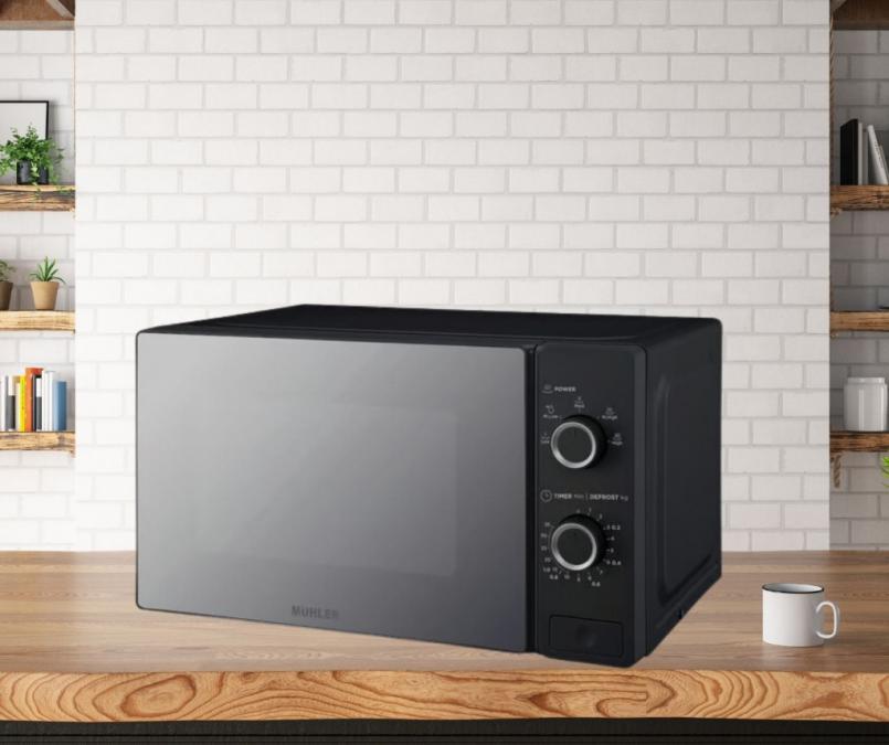 Микровълнова фурна 20l, черна, огледална, механична