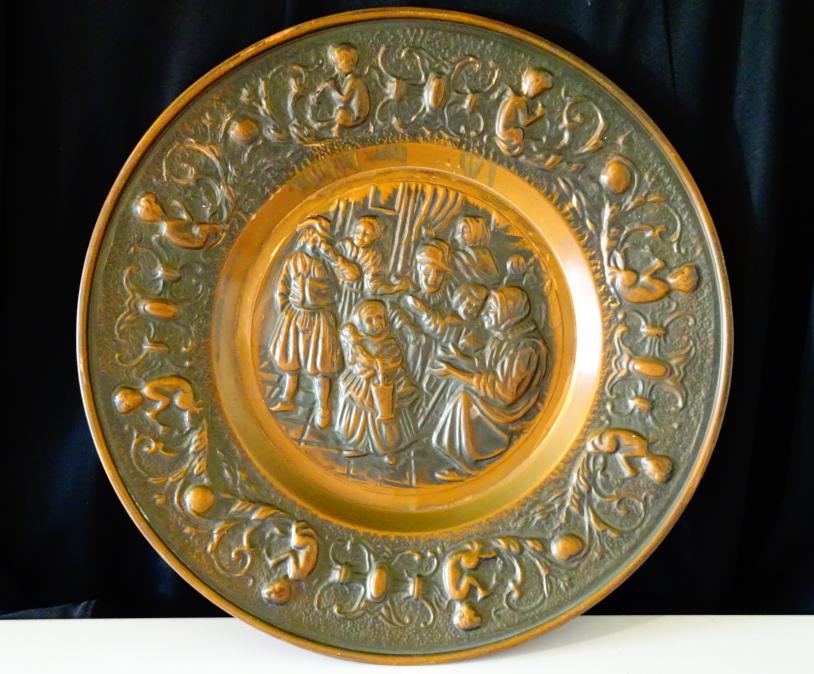 Медна чиния, пано, битова медна картина 38 см.