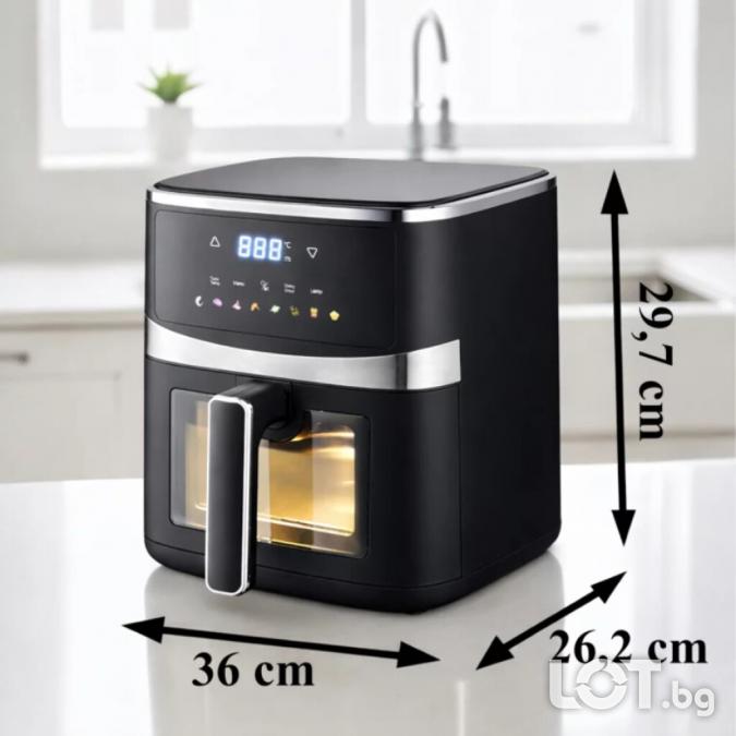 Фритюрник с горещ въздух 5L, 1500w, 8 програми, LCD дисплей, прозорец