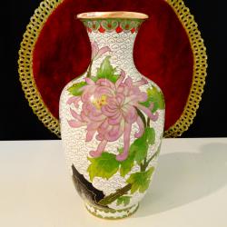 Китайска медна ваза Клоазоне, Cloisonne, маркирана.