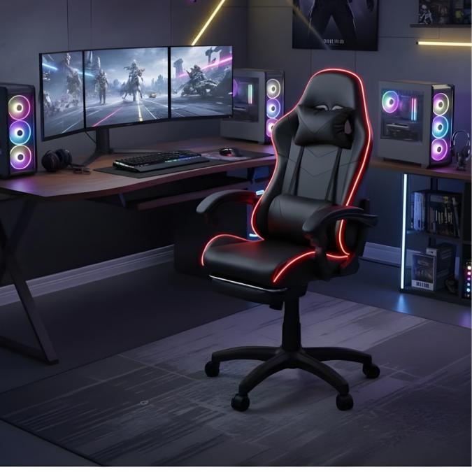 Геймърски стол премиум LED Ергономичен комфорт със 7 цвята светлинни
