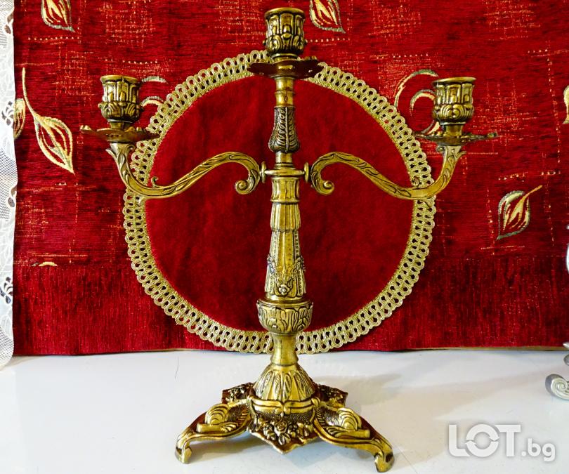 Троен бронзов свещник тройка, барок, риби, печат.