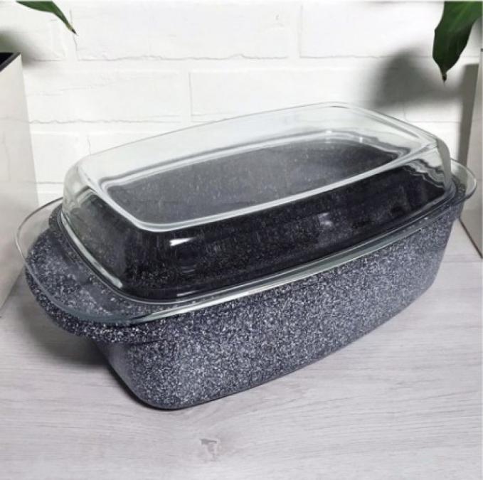 Ростер Goldman с мраморно покритие  правоъгълен съд с капак, 5.5 л и