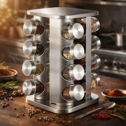 Въртящ се органайзер за подправки Cheffinger - с 16 бурканчета от неръ