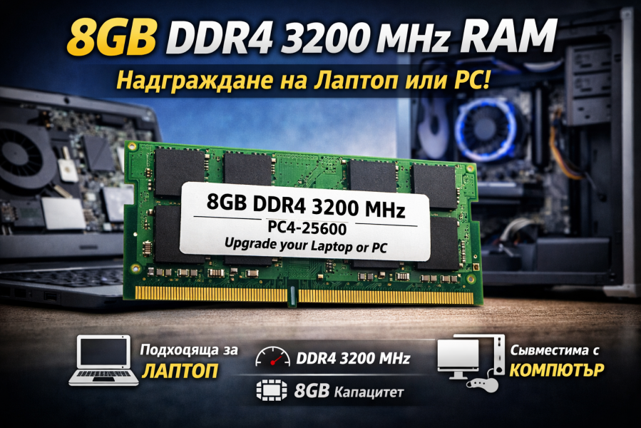8GB Ddr4 3200 MHz RAM  Надграждане на лаптоп или настолен компютър