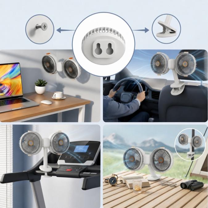 Акумулаторен двоен вентилатор с щипка  360 регулируеми глави, Usb-c