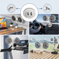 Акумулаторен двоен вентилатор с щипка  360 регулируеми глави, Usb-c