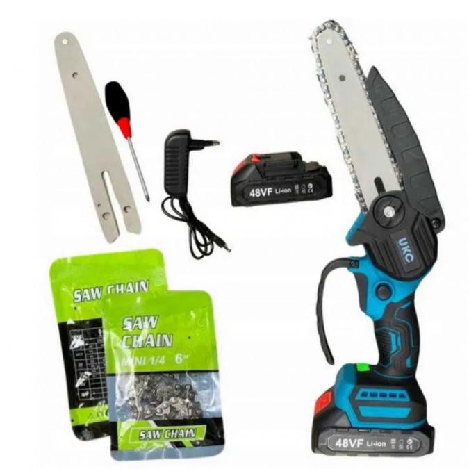 Акумулаторен трион за дърво и клони UKC 48V  6 верижна резачка с 2 б