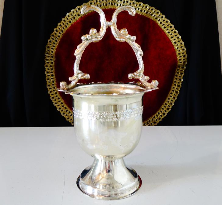 Посребрена медна захарница, поставка за лъжички John S.