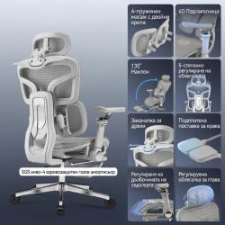 Ергономичен геймърски стол до 240 кг с 6D подлакътници и наклон 135