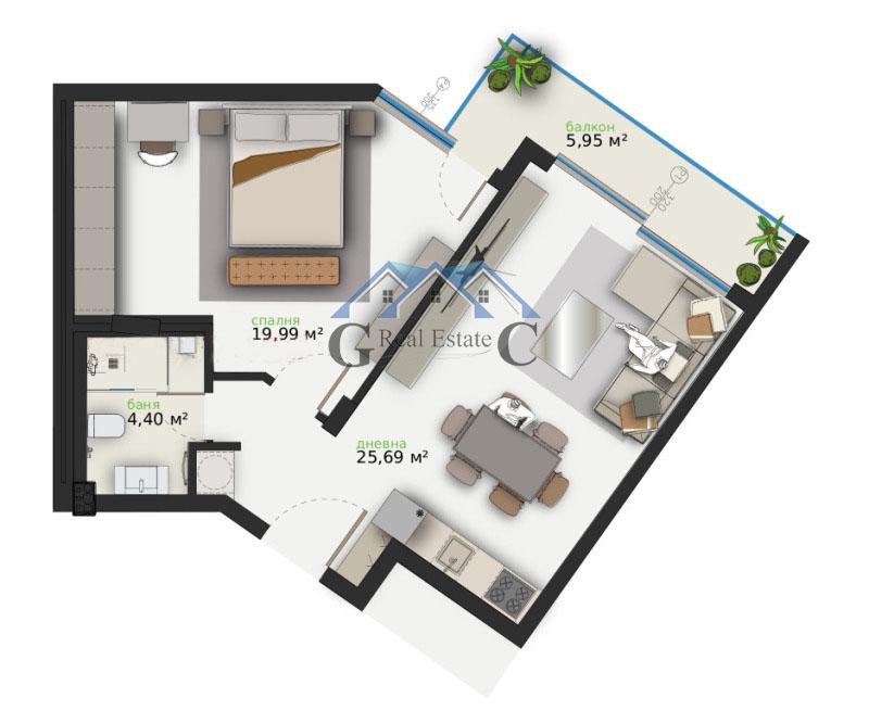 Двустаен апартамент, Акт16, 150000 евро, Кабакум