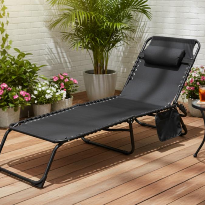 Сгъваем градински шезлонг - легло с джоб - пълен релакс и комфорт