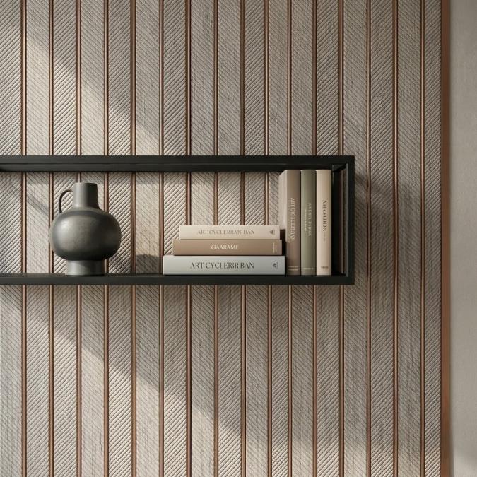 Дизайнерски 3D панел със сребриста текстура и меден кант - 16 см х 2.8