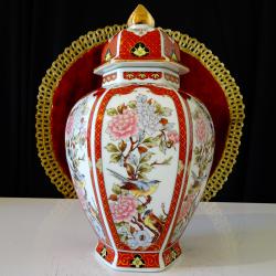 Урна, ваза, буркан японски порцелан Eiwa Kinsei, злато, птици.
