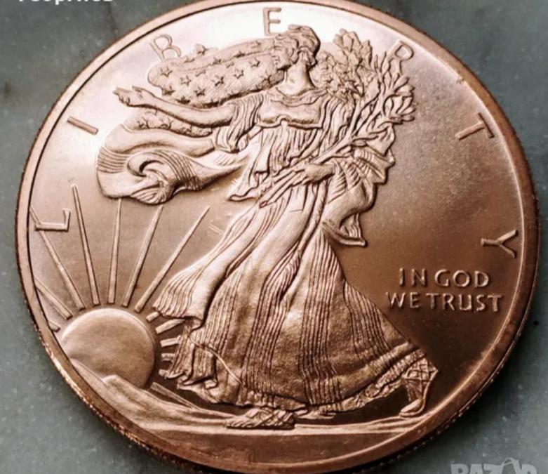 1 oz медно кюлче copper bar 99, 9 % Wolking Liberty & Eagle.