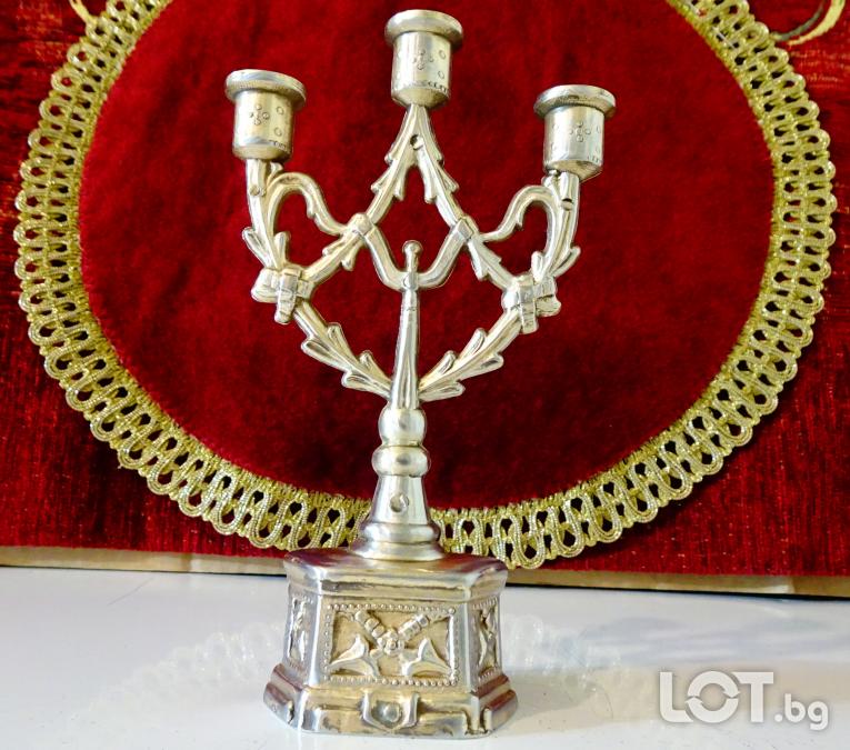 Калаен свещник, троен свещник Art Nouveau, позлата.
