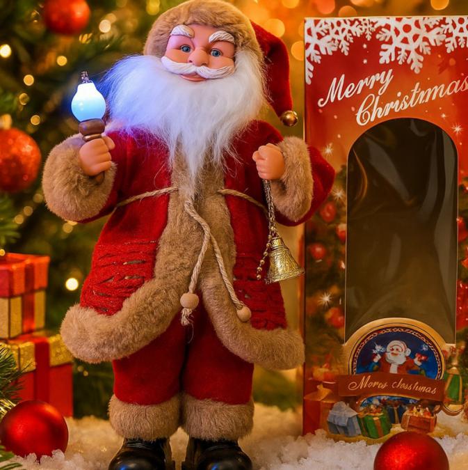 Декоративен музикален Дядо Коледа със светеща факла