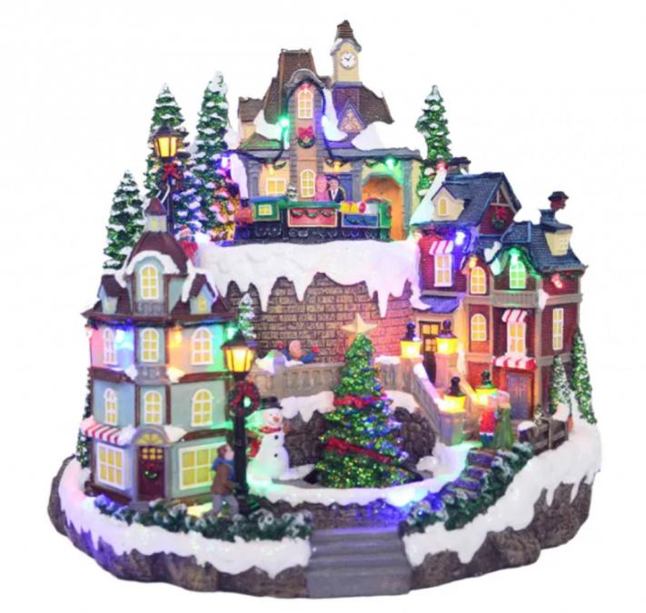 Празнична коледна сцена с LED осветление  Ръчно изработена декорация