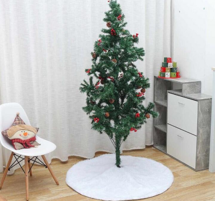 Бяла кръгла плюшена подложка за коледно дърво, елегантна украса за пра..