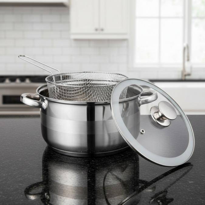 Тенджера с кошница за пържене и стъклен капак Cheffinger  24 см  ино