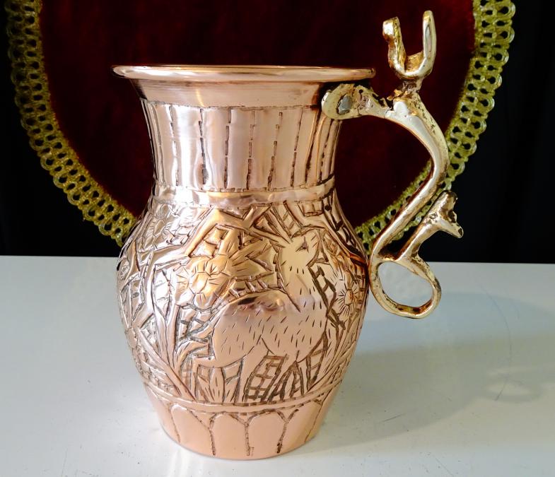 Перуанска медна халба, медна чаша с Лама, шедьовър.