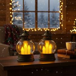 Декоративен коледен фенер с три LED свещи  безопасна и магична светли
