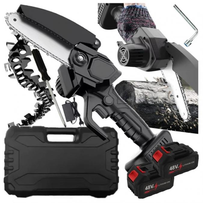 Акумулаторен мини верижен трион 6, Комплект с 2 батерии 6000mah и куф